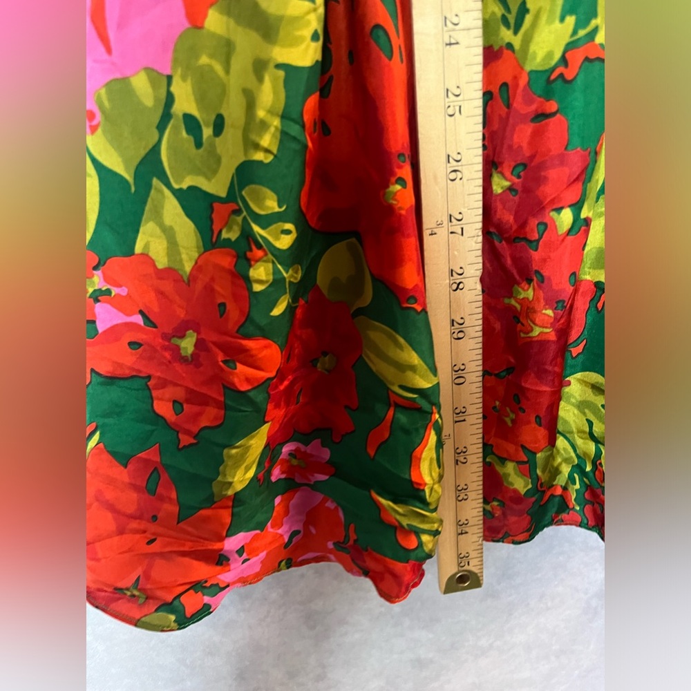 Floral V-Neck Dress - Red, Green, Pink - Picture 9 of 10